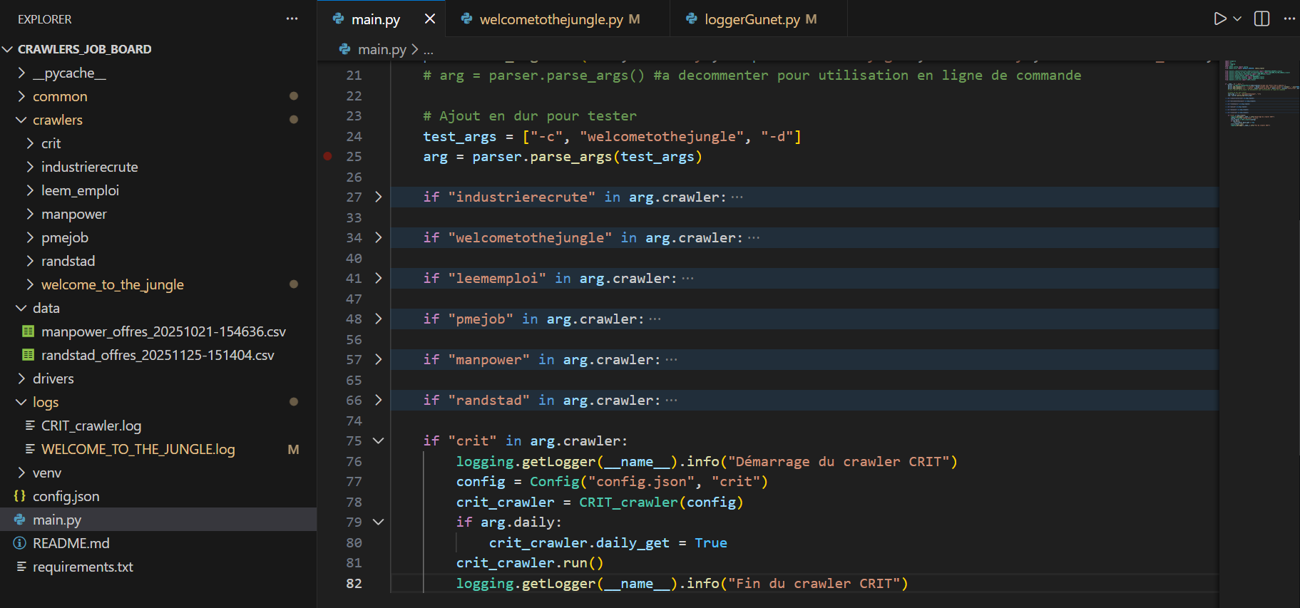 Aperçu du projet Crawler JobBoard